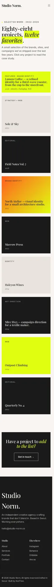Studio Norm Portfolio 모바일
