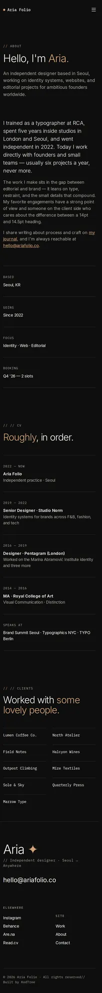 Aria Folio About 모바일