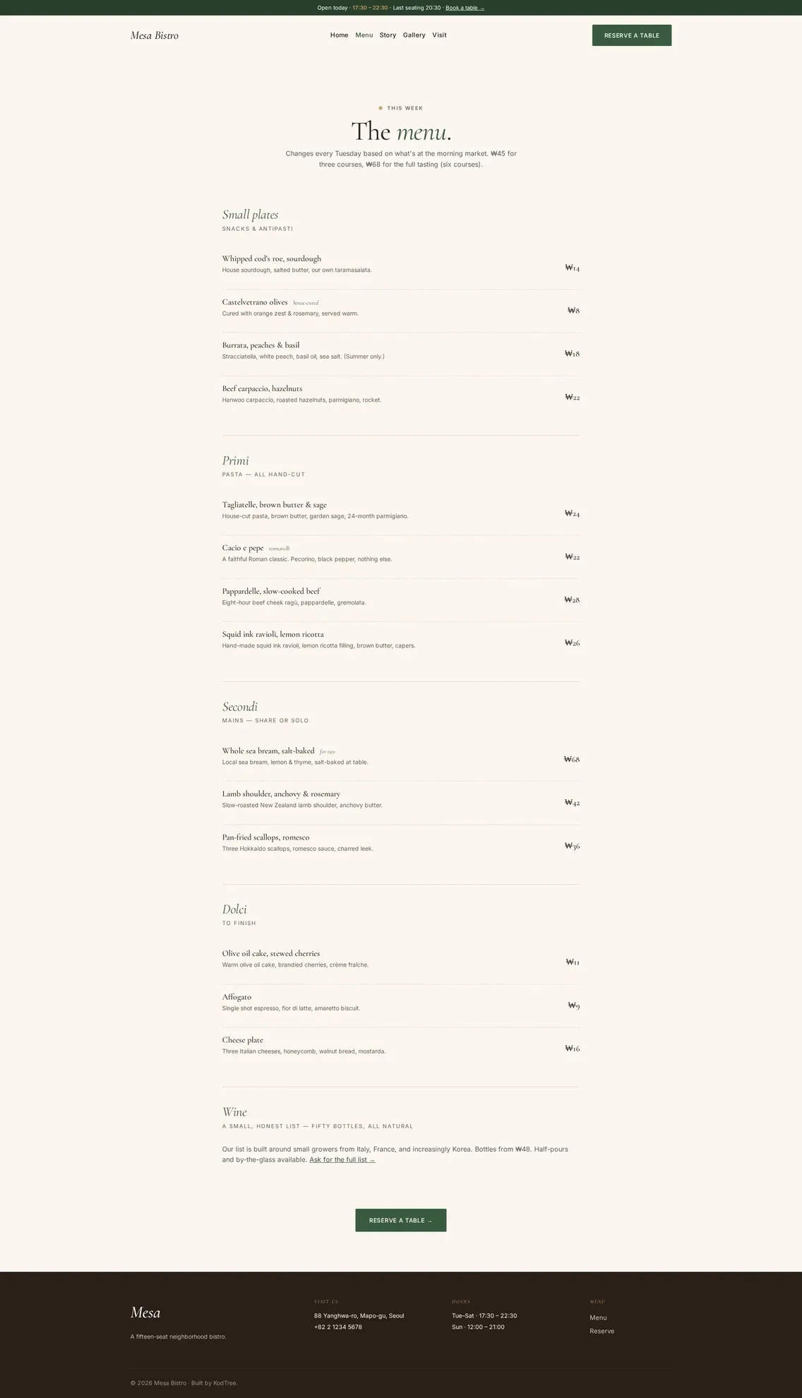 Mesa Bistro Menu PC