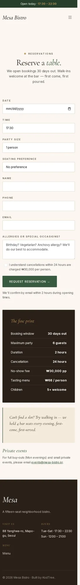 Mesa Bistro Reservation 모바일