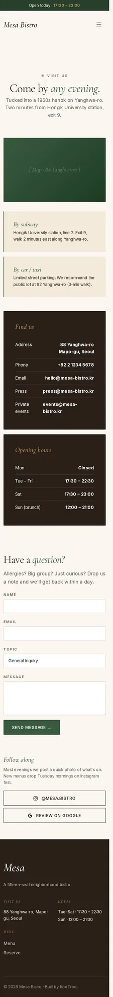 Mesa Bistro Contact 모바일