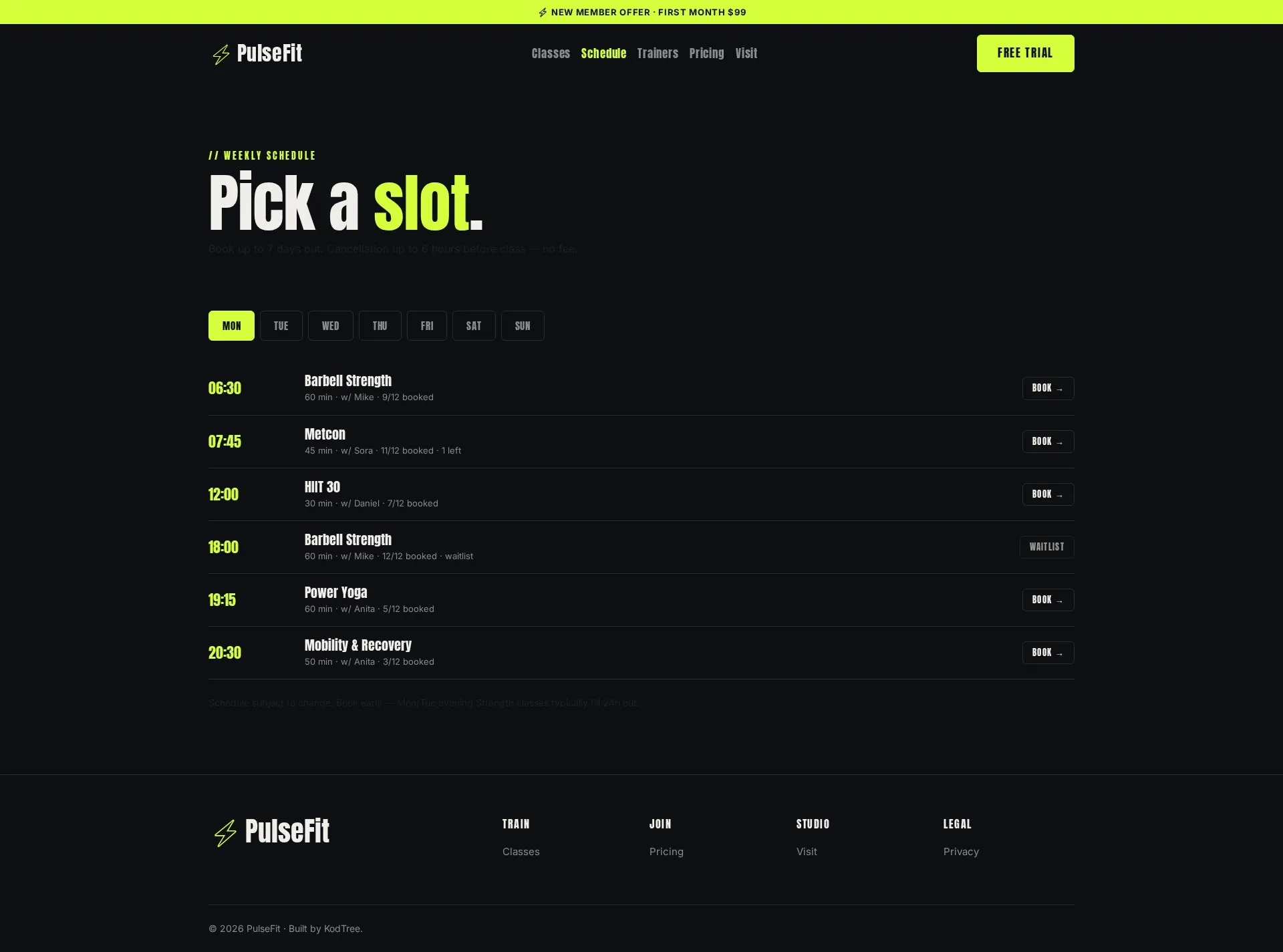 PulseFit Schedule PC