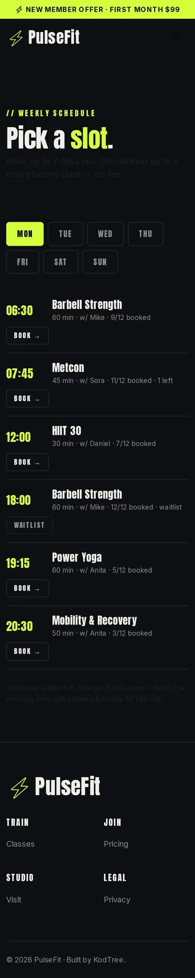 PulseFit Schedule 모바일