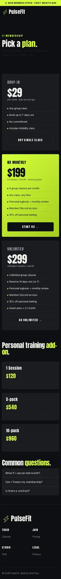 PulseFit Pricing 모바일