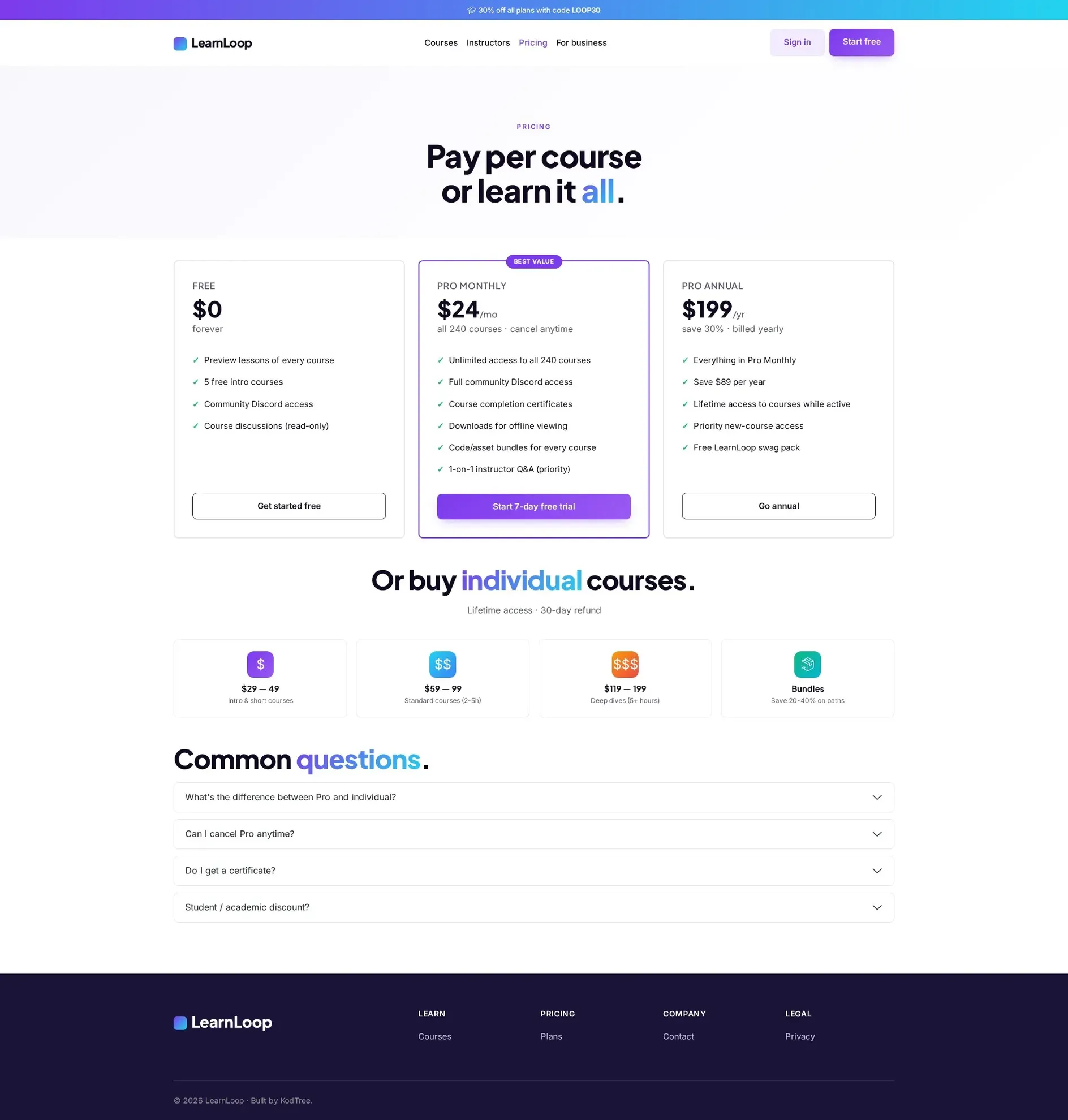 LearnLoop Pricing PC