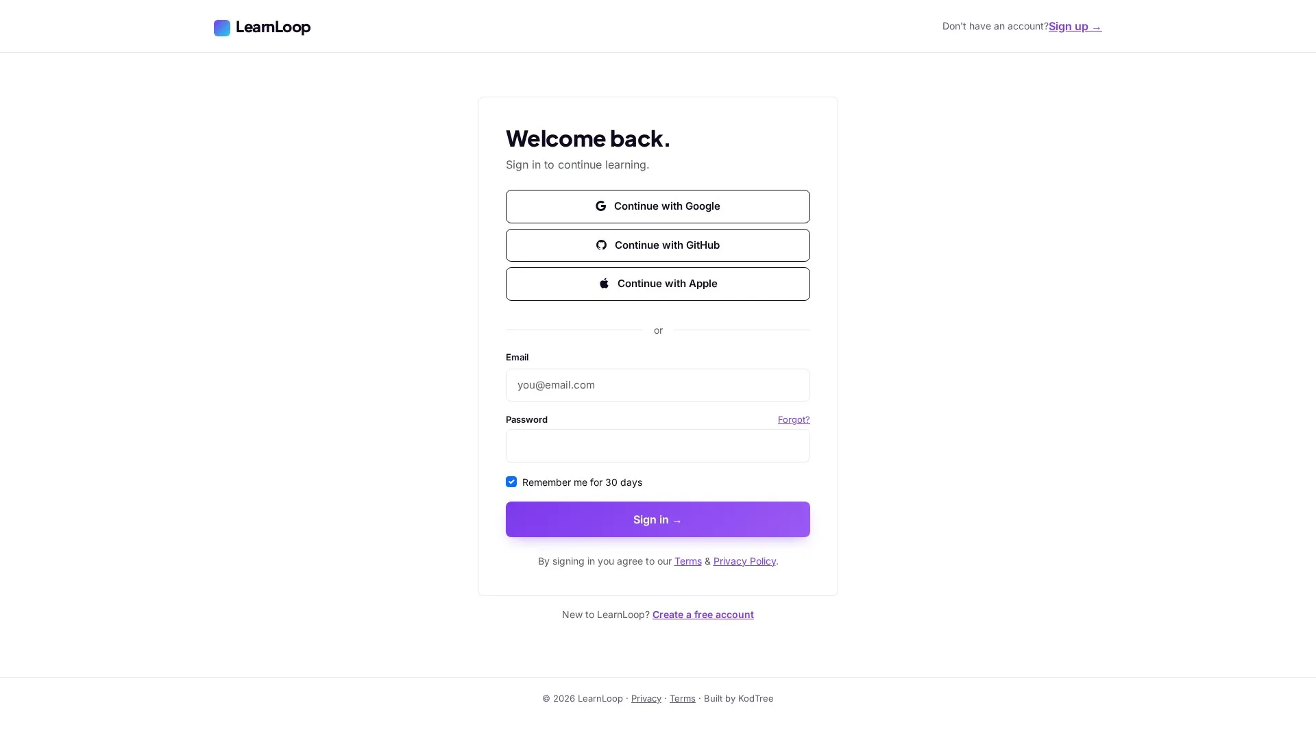 LearnLoop Login PC